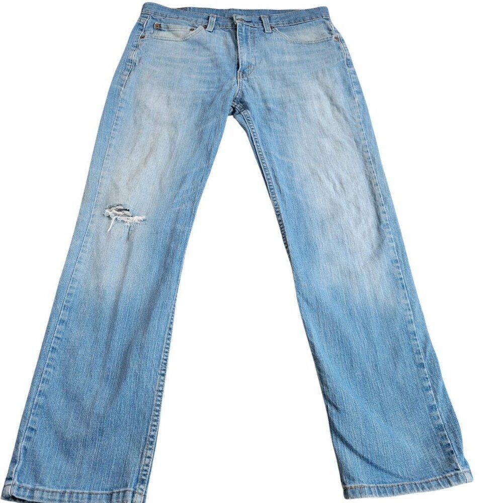 Levis 514 Jeans Mens 32x30 Straight Light Medium Wash Denim Distressed Read*